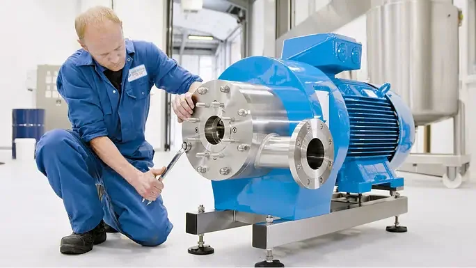 Engineer servicing a Silverson in-line high shear mixer
